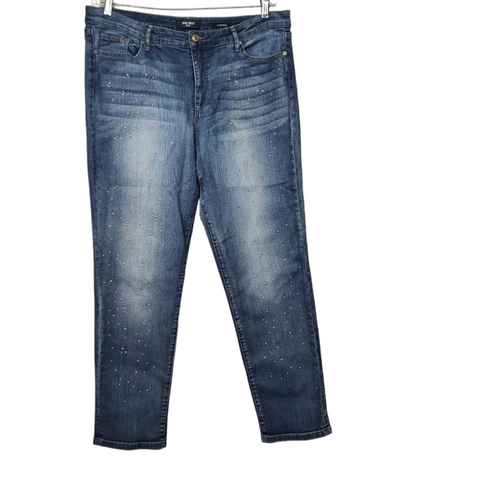 Nine West Blue Denim Slim Boyfriend Embellished Jeans 16